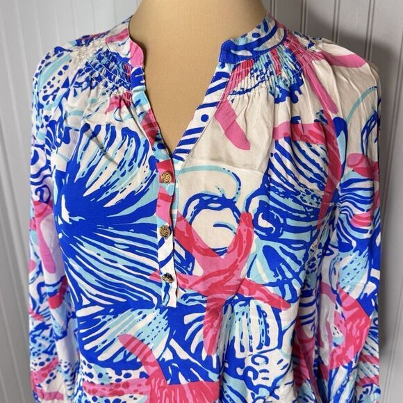 Lilly Pulitzer Sz XS 100% Silk Elsa Top Resort She Shells Top Starfish Blouse - Picture 6 of 14